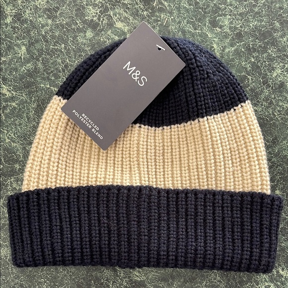 M&S Blue and Beige Knit Beanie New with tag from UK - Picture 1 of 6